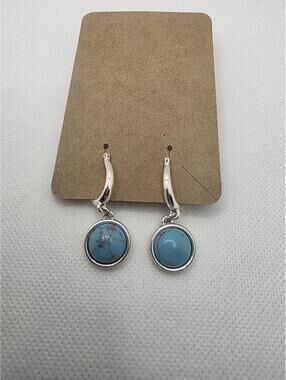 Trifari Brand Silver Tone Boho Pierced Earrings with Turquoise Howlite